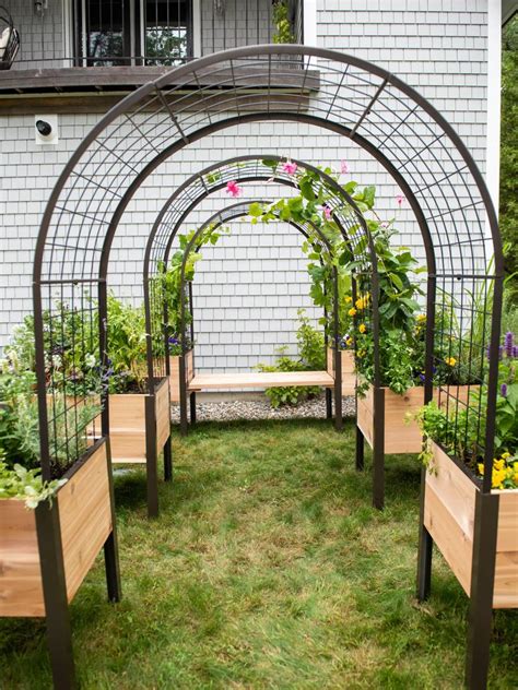 metal garden arch with planter boxes|garden arch trellis.